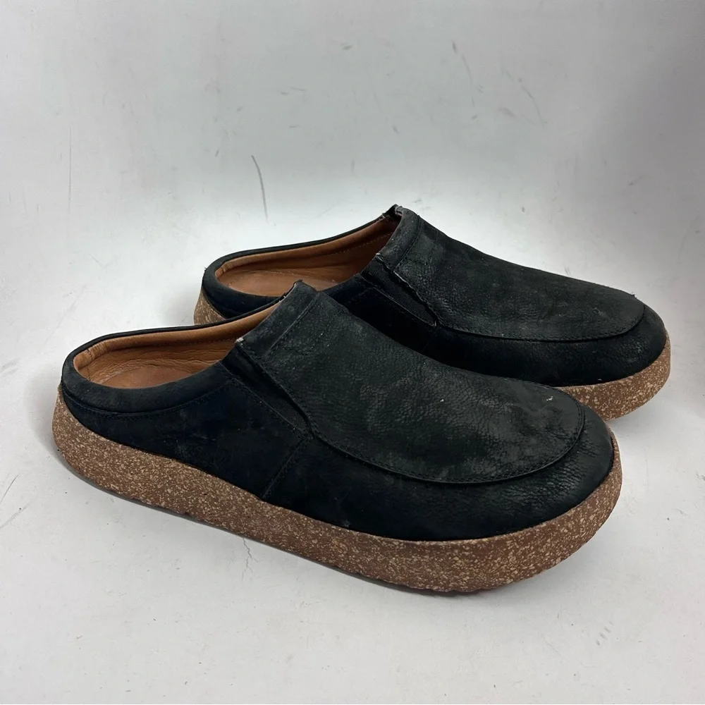 ComfortFusse Leather Clogs Black Slip-On Cork Sole Shoes 42 Men 9 Women 11
